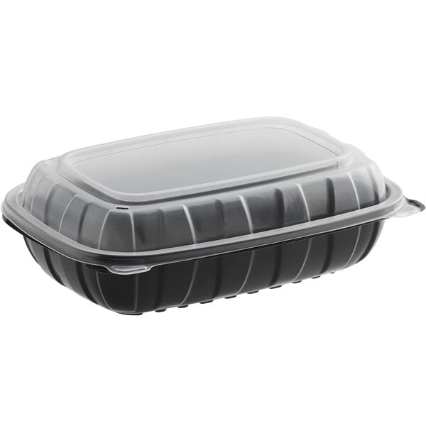 Choice 9 x 6 x 3 Microwaveable 1-Compartment Black / Clear Plastic  Hinged Container - 25/Pack
