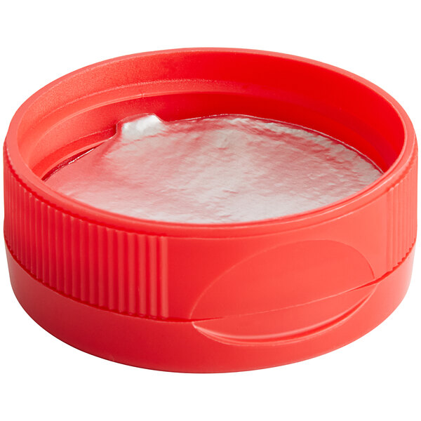 A red plastic container with a 38/400 red plastic lid.