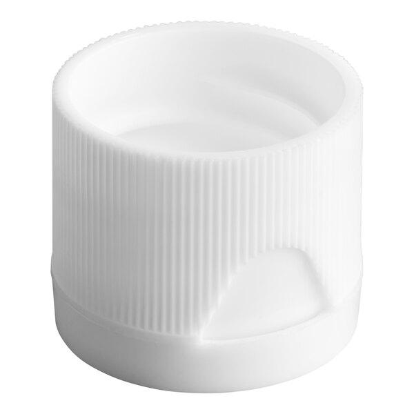 A white plastic flip top lid with a ribbed exterior, designed for bottles.