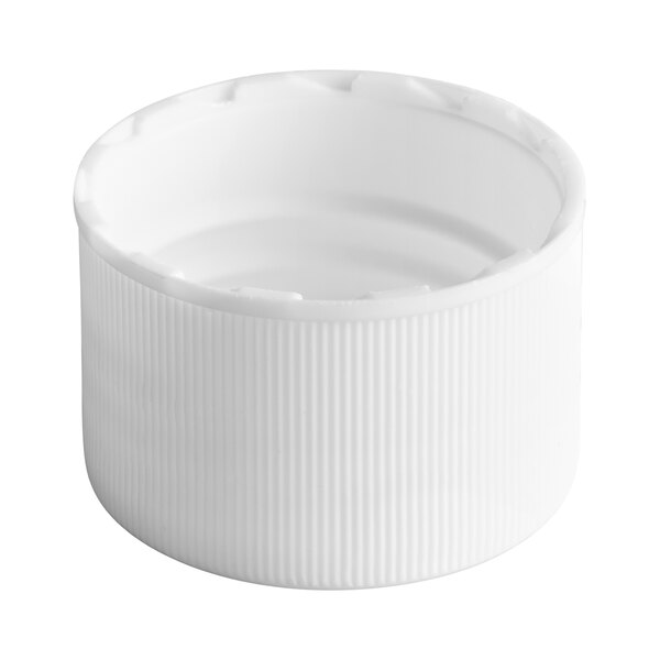 A white plastic continuous thread lid with a foam liner.