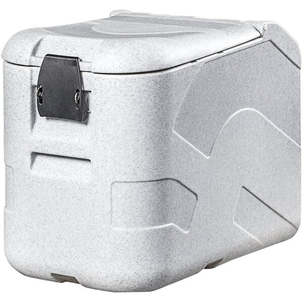 A white Coldtainer portable freezer container with a black handle.