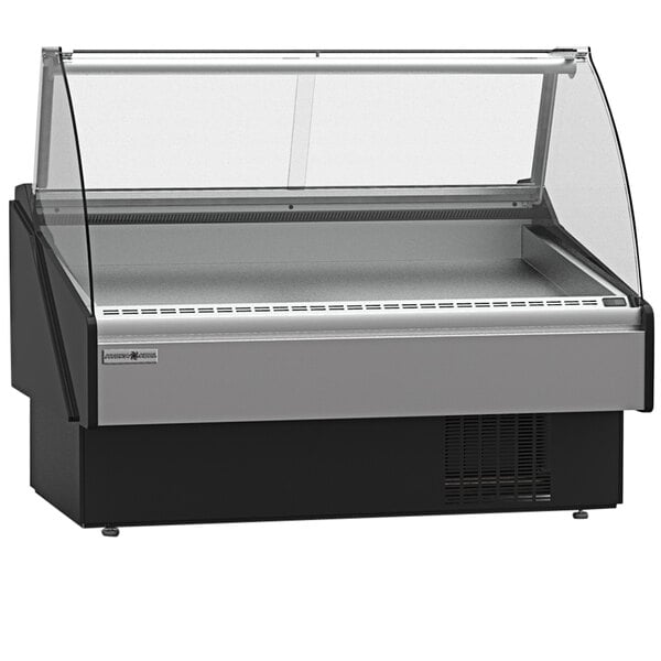 A Hydra Kool curved glass refrigerated seafood display case.