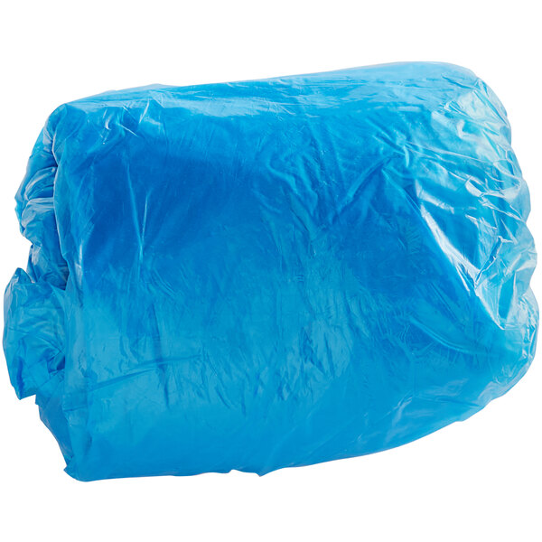 A close-up of a blue polyethylene sleeve in a plastic bag.