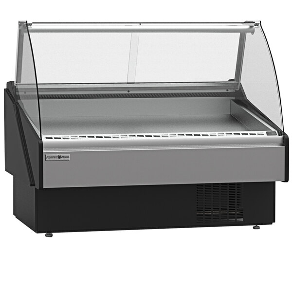 A Hydra Kool curved glass refrigerated seafood display case.