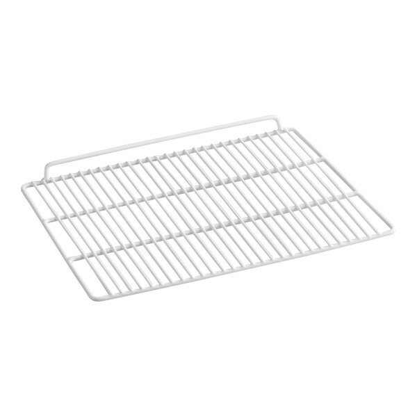 An Avantco white coated wire shelf for a merchandiser refrigerator.