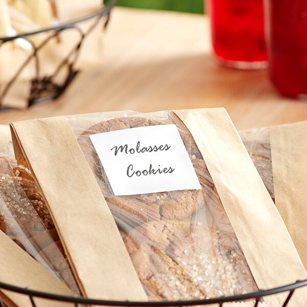 a basket of cookies with a label