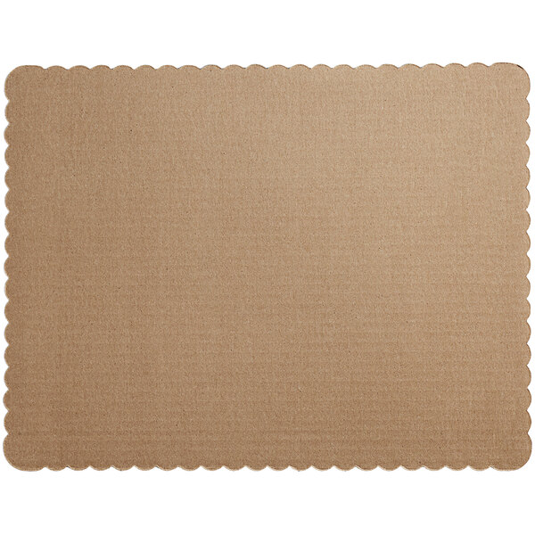 A brown rectangular piece of cardboard with scalloped edges.