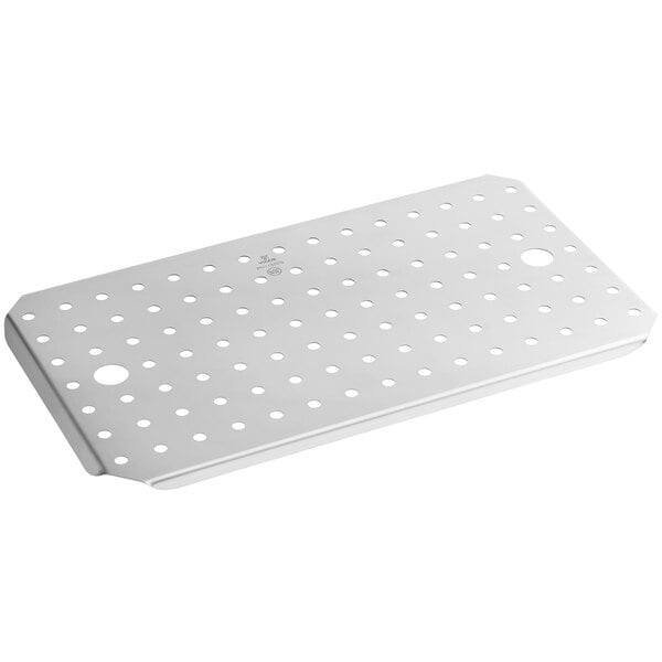 a metal tray with holes