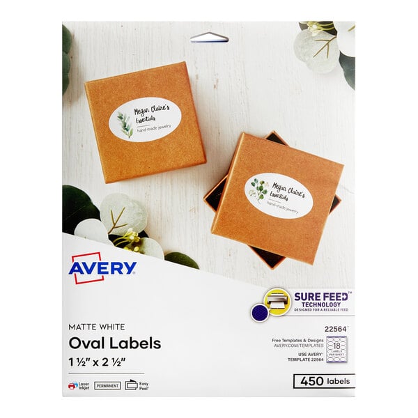 Avery® 22564 1 1/2" x 2 1/2" Matte White Permanent Oval Labels with Sure Feed Technology - 450/Pack
