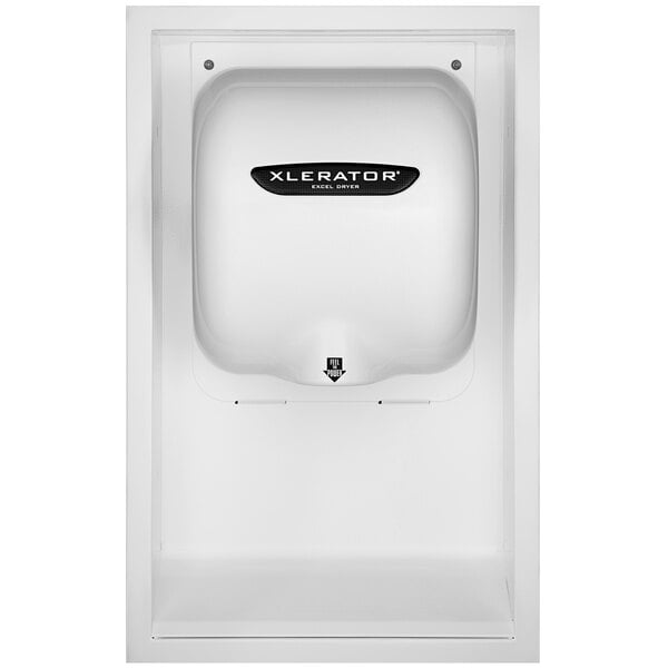 A white rectangular Excel XLERATOR hand dryer recess kit with black text.