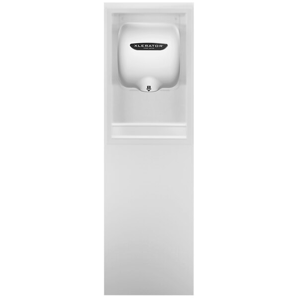 A white rectangular Excel XLERATOR hand dryer recess kit.