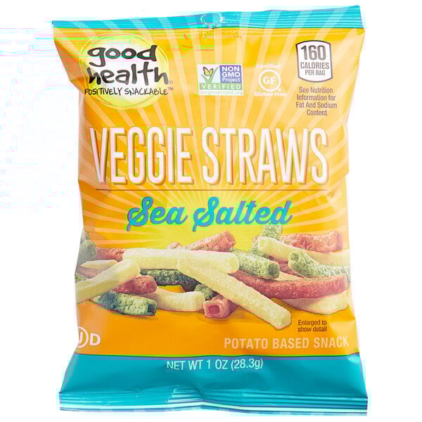 A white bag of Good Health Sea Salted Veggie Straws.