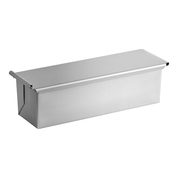 Baker's Lane 1 1/2 lb. Glazed Aluminized Steel Pullman Bread Loaf Pan with Sliding Cover - 13" x 4" x 4"