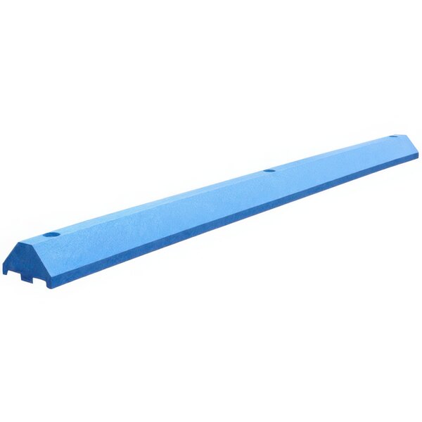 A long blue rectangular Plastics-R-Unique parking block.