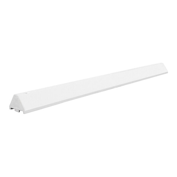 A white rectangular Plastics-R-Unique parking block on a white background.