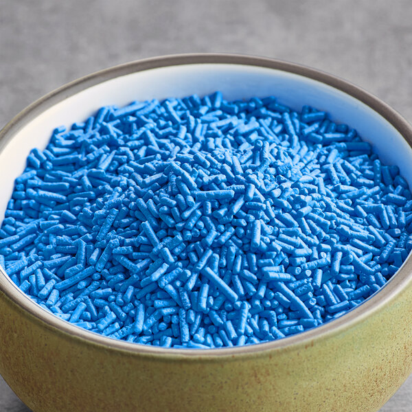 A bowl of Bake-Stable Blue Sprinkles.