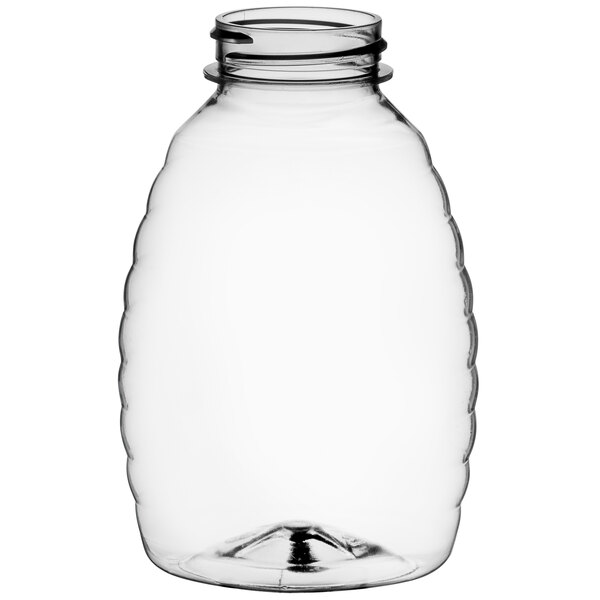 a clear plastic bottle with a black cap