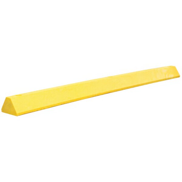 A yellow rectangular Plastics-R-Unique parking block.