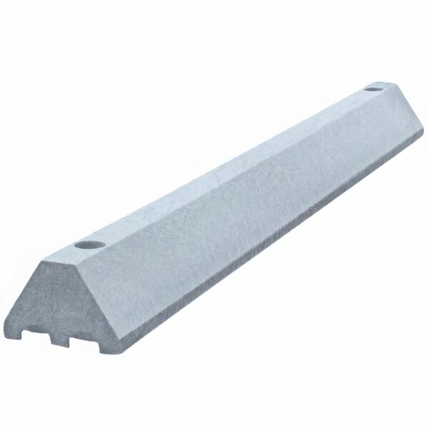 A grey rectangular parking block with channels.