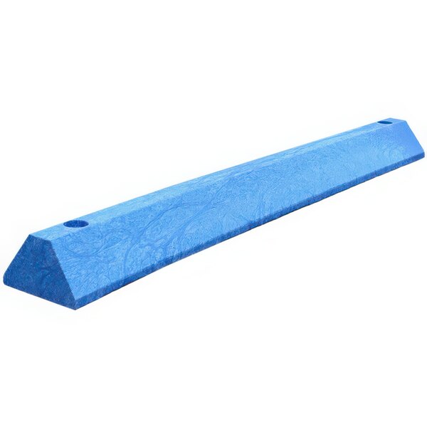 A blue rectangular Plastics-R-Unique parking block.