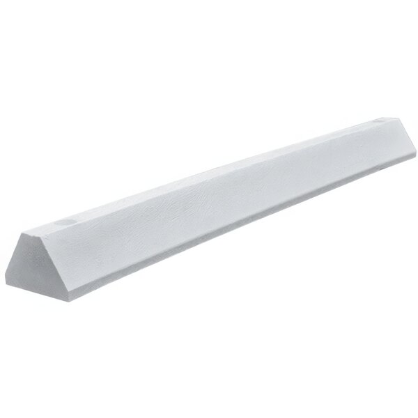 A white rectangular Plastics-R-Unique parking block.