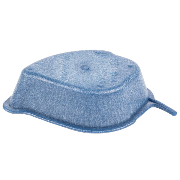 A blue plastic container with a lid.