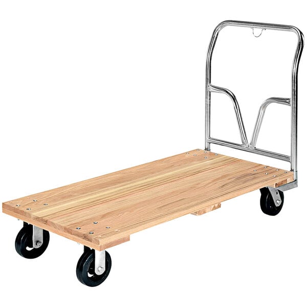 A Vestil hardwood platform truck with black wheels.