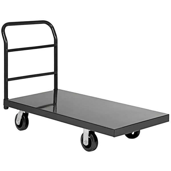 a black cart with wheels