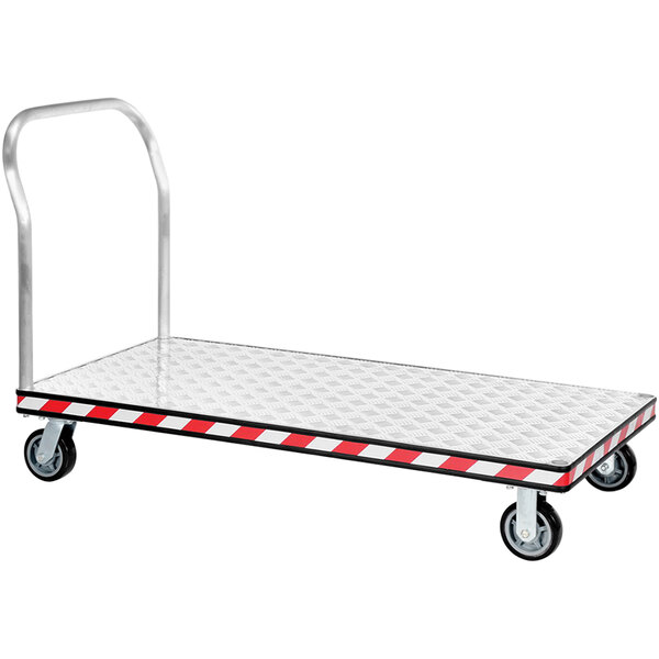 A Vestil heavy-duty aluminum platform truck with a handle.