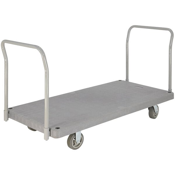 a gray cart with two metal handles