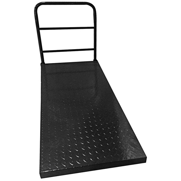 A black metal platform with a metal frame.