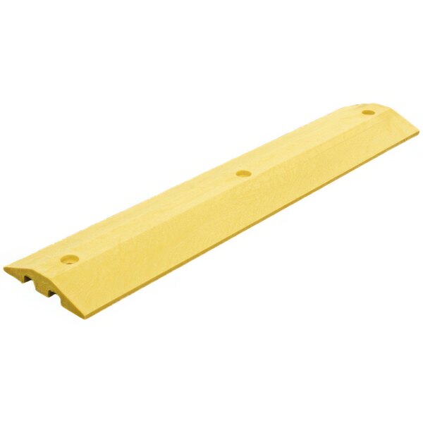 A yellow plastic object with channels and holes.