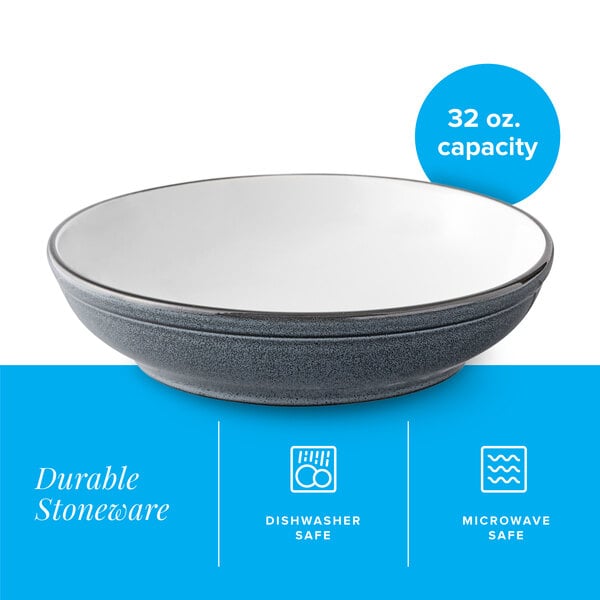 A 32 oz. midnight blue matte stoneware pasta bowl.
