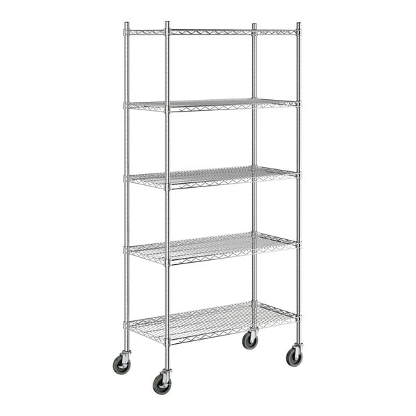Steelton 18" x 36" NSF Chrome 5-Shelf Kit with 72" Posts and Casters