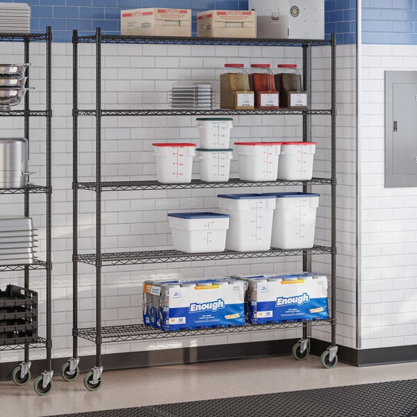 Steelton 14" x 60" NSF Black Epoxy 5-Shelf Kit with 72" Posts and Casters