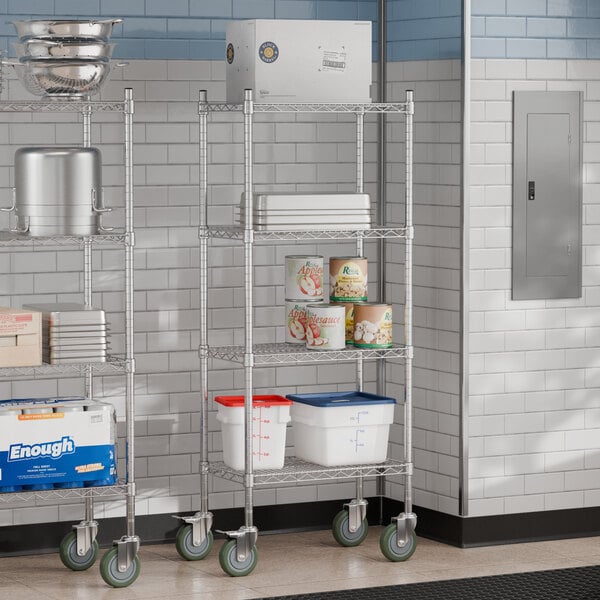 Steelton Chrome wire shelving with casters in a kitchen.
