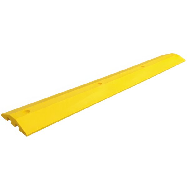 A long yellow rectangular Plastics-R-Unique speed bump with channels.