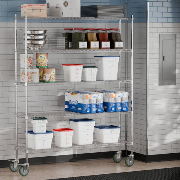 A Steelton metal wire shelving unit with containers.