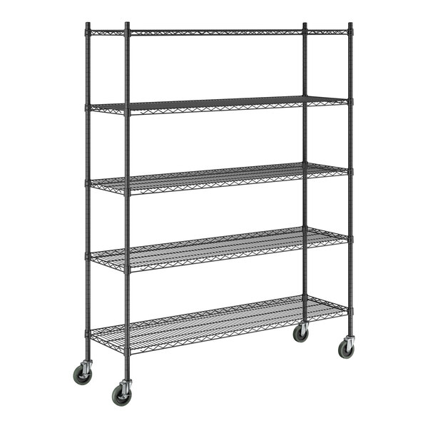 Steelton 18" x 60" NSF Black Epoxy 5-Shelf Kit with 72" Posts and Casters