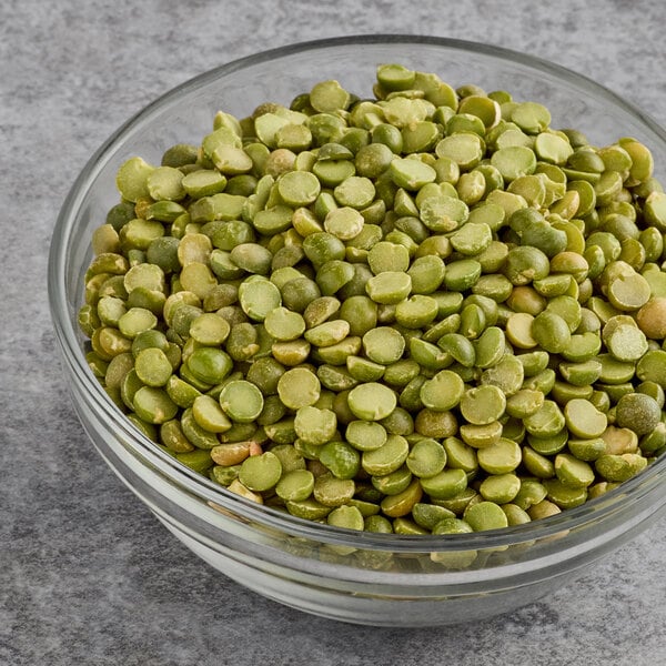 A bowl of dried green split peas.