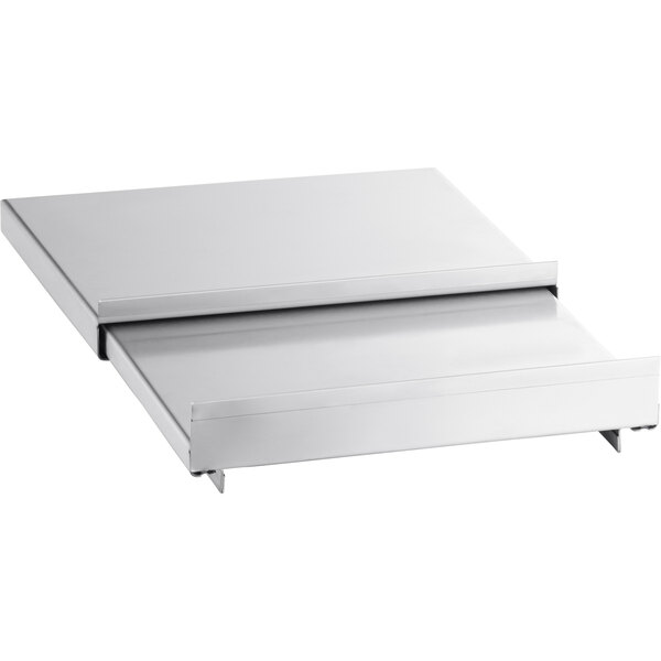A silver rectangular stainless steel lid with a sliding cover.