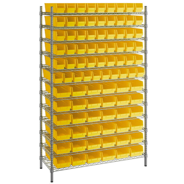 Regency 24 x 48 x 74 Wire Shelving Unit with 91 Green Bins