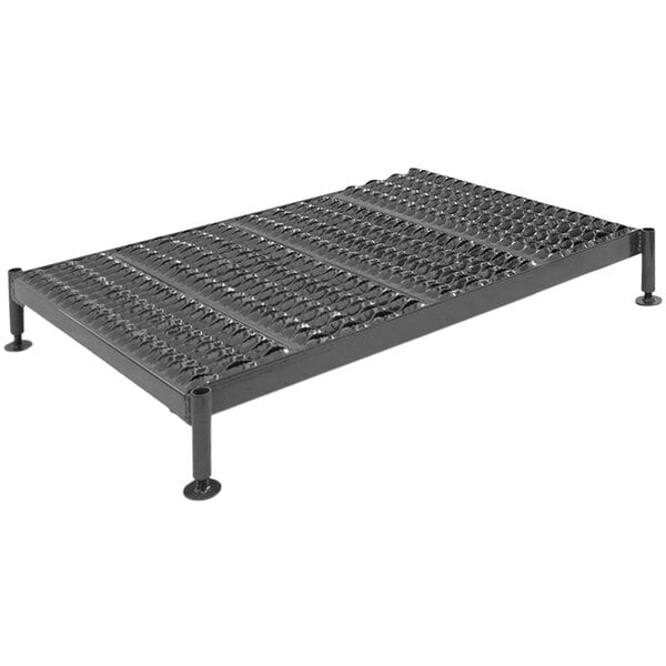a metal platform with wheels