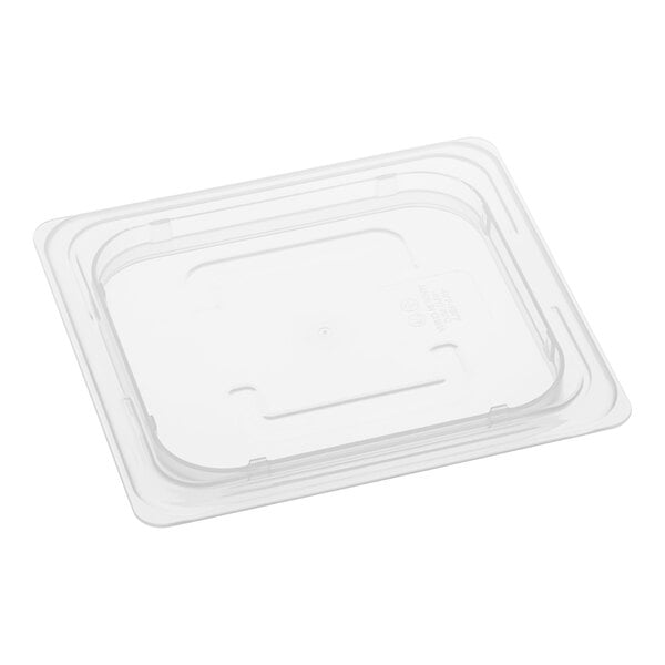 A translucent polypropylene lid on a clear plastic container.