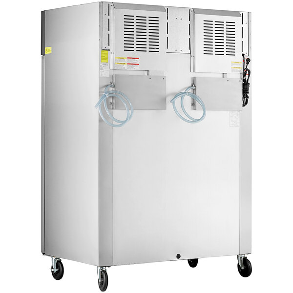 A Beverage-Air stainless steel reach-in refrigerator with two doors.