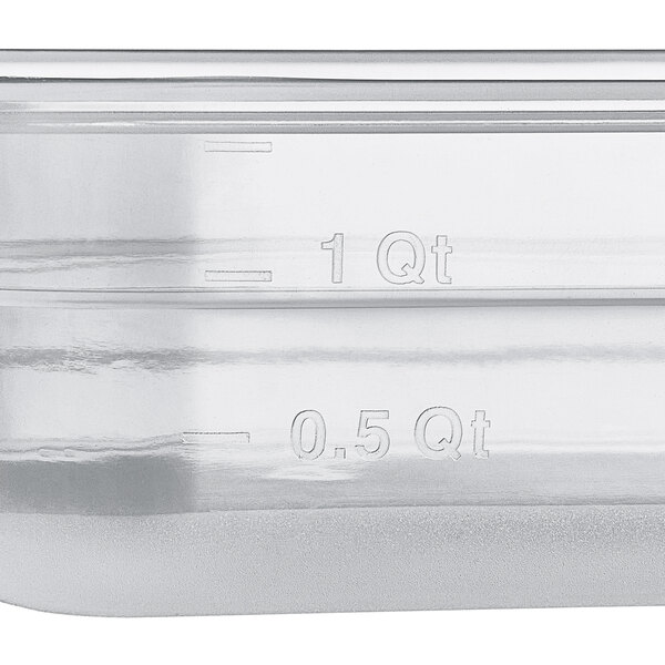 A clear translucent Vigor plastic food pan.