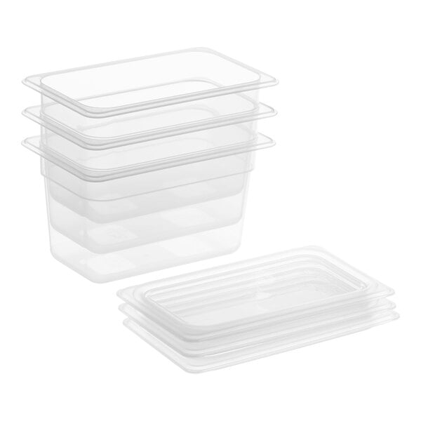 A stack of three Vigor translucent plastic containers with lids.