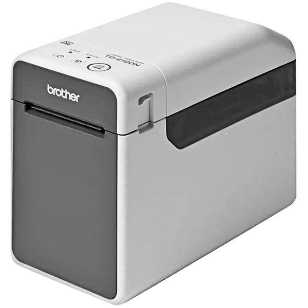 A white and grey Brother TD2120NW thermal label printer.