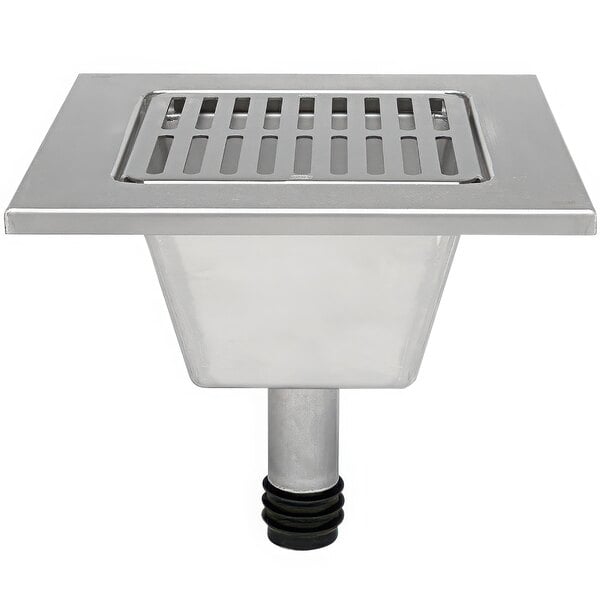 A Zurn stainless steel floor sink liner with removable strainer and black rubber base.