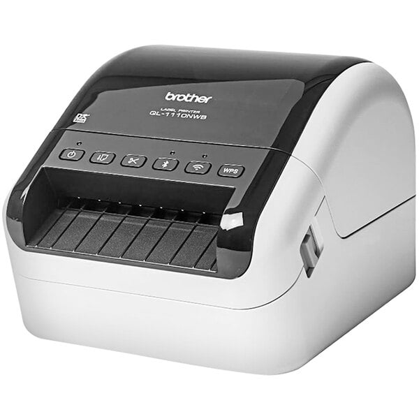 A white Brother QL-1110NWB label printer on a white background.